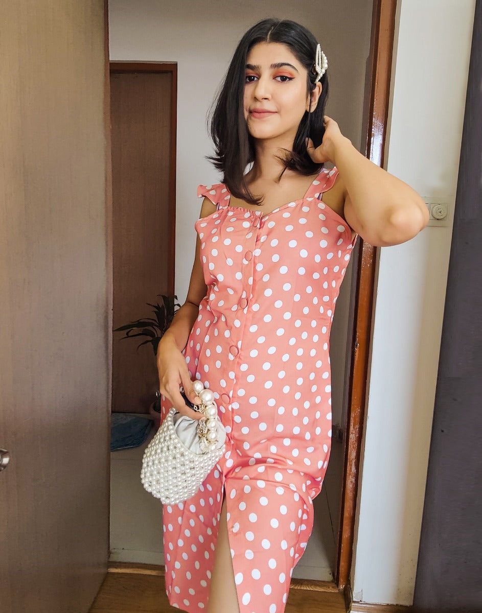 Peach Button Pencil Dress | Sudathi