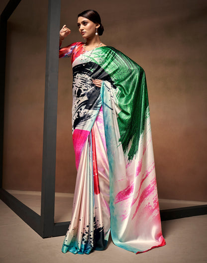 Multicoloured Printed Silk Saree