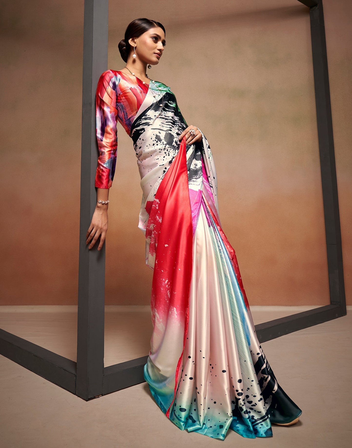 Multicoloured Printed Silk Saree