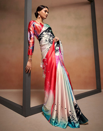 Multicoloured Printed Silk Saree