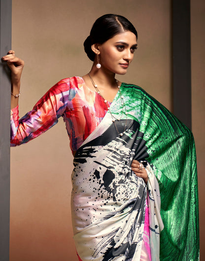 Multicoloured Printed Silk Saree