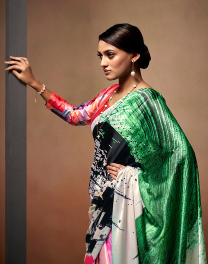 Multicoloured Printed Silk Saree