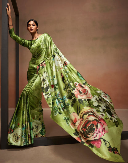 Green Printed Silk Saree