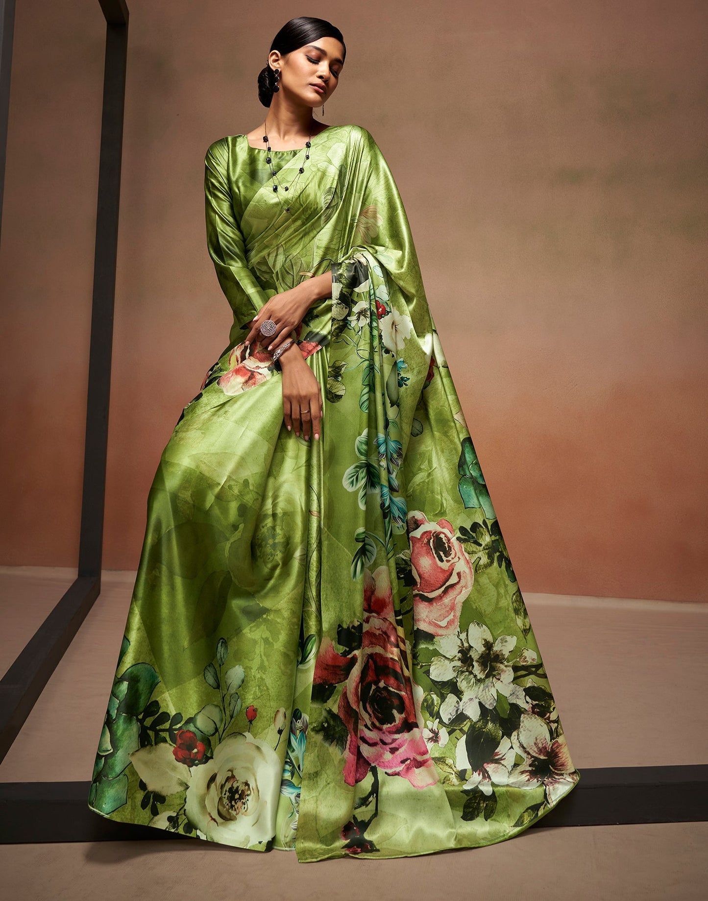 Green Printed Silk Saree