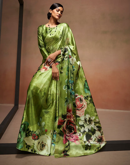 Green Printed Silk Saree