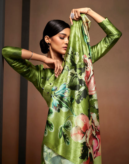 Green Printed Silk Saree