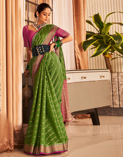 Mehandi Green Jaquard Silk Banarasi Saree