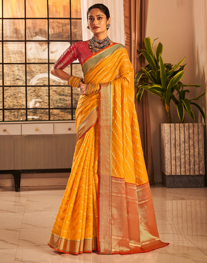 Turmeric Yellow Jaquard Silk Banarasi Saree