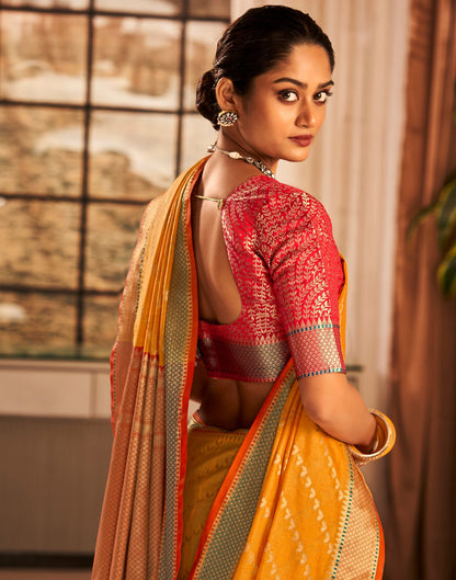 Turmeric Yellow Jaquard Silk Banarasi Saree