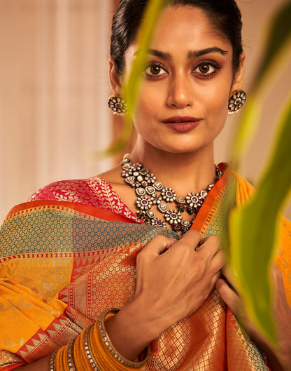 Turmeric Yellow Jaquard Silk Banarasi Saree