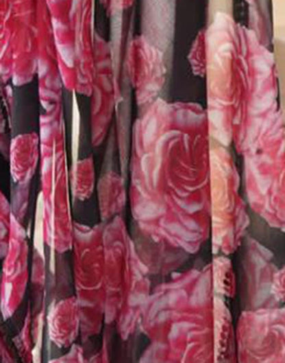 Ready to Wear Black & Pink Georgette Printed Saree