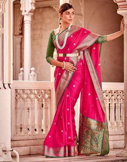 Dark Pink Jacquard Silk Saree