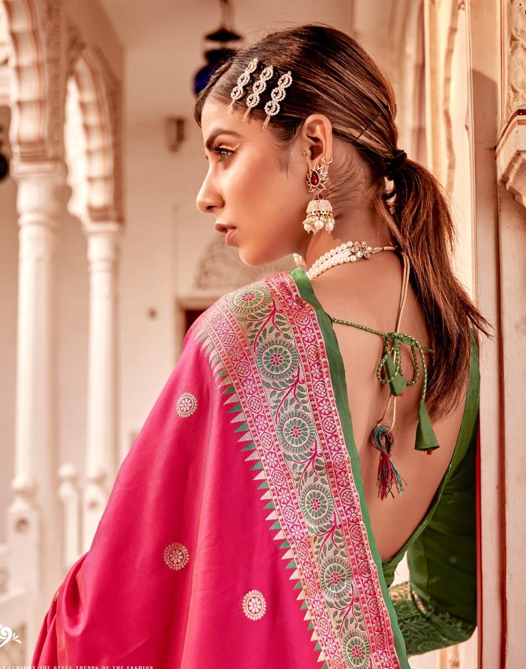 Dark Pink Jacquard Silk Saree