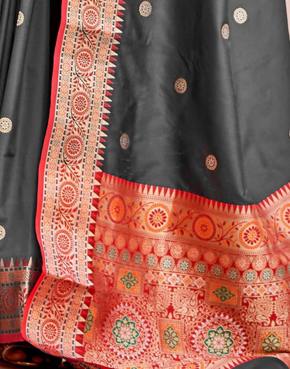 Dark Grey Jacquard Silk Saree