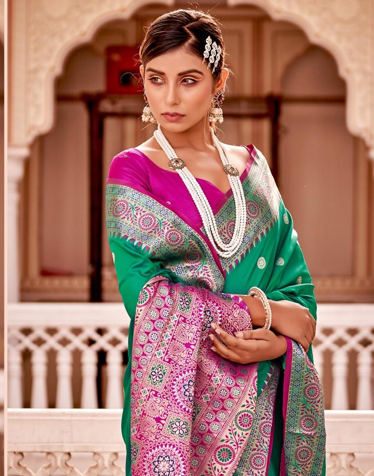 Rama Green Jacquard Silk Saree