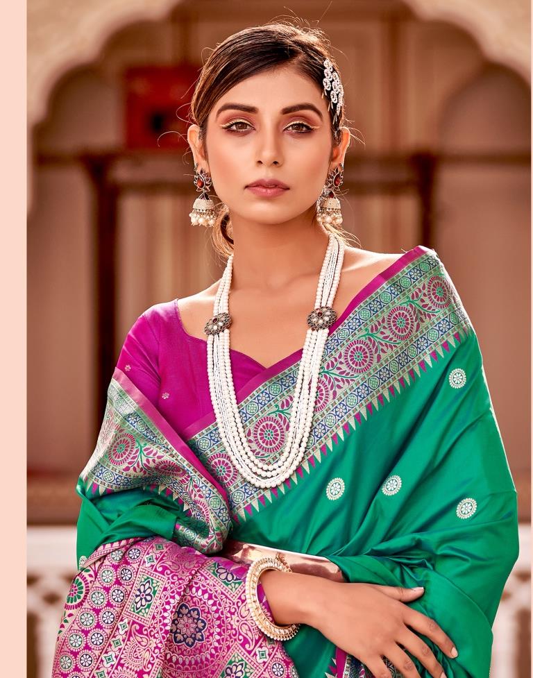 Rama Green Jacquard Silk Saree