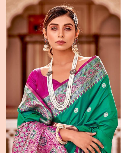 Rama Green Jacquard Silk Saree