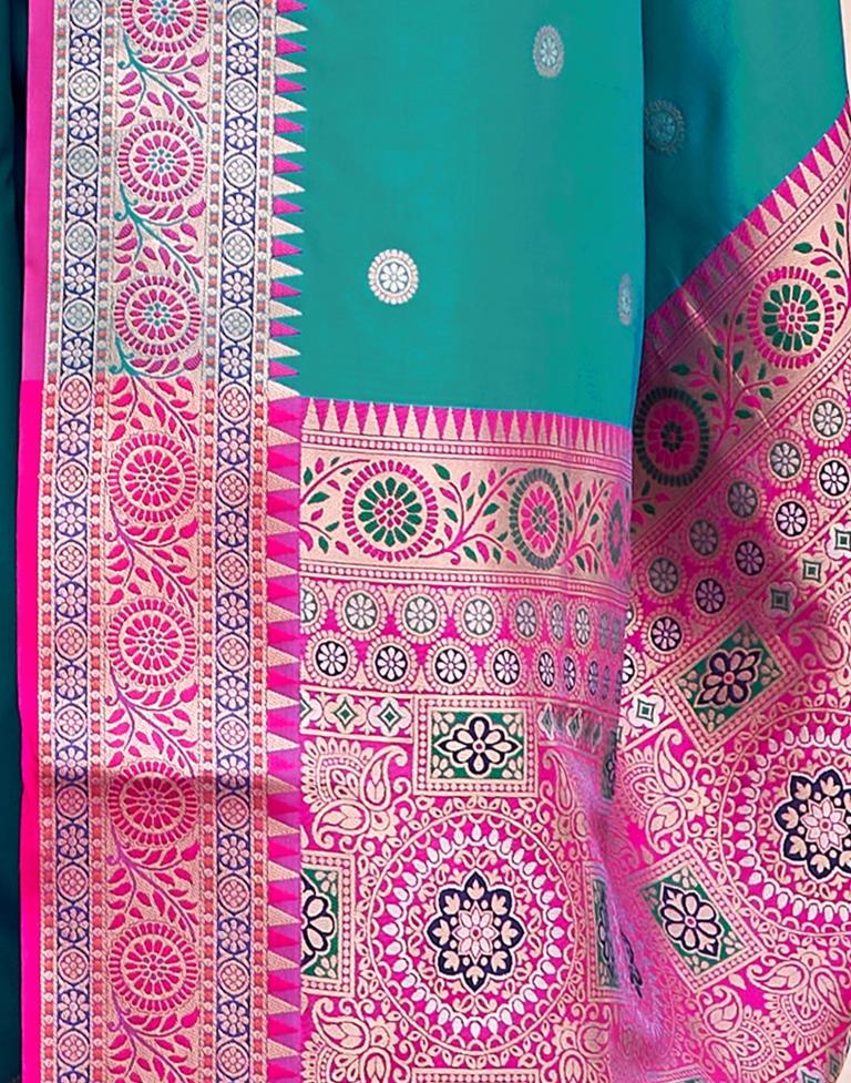 Turquoise Jacquard Silk Saree