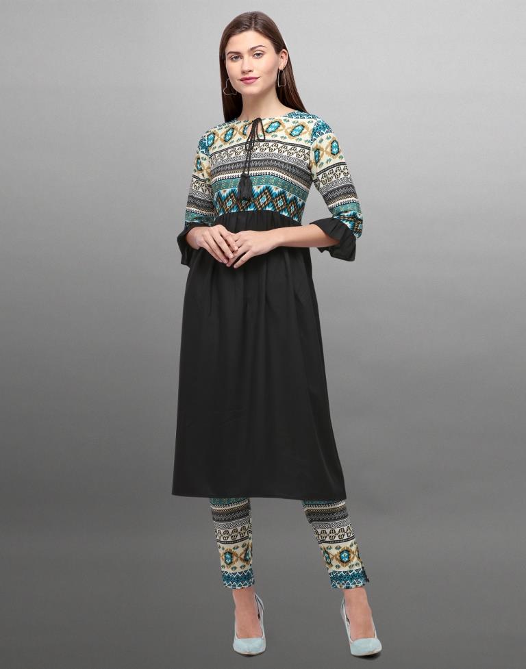 Black Coloured Polyester Digital Printed Kurti With Palazzo | Leemboodi