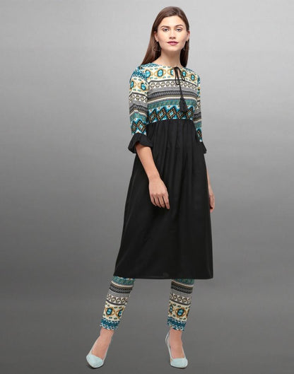 Black Coloured Polyester Digital Printed Kurti With Palazzo | Leemboodi