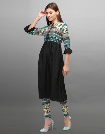 Black Coloured Polyester Digital Printed Kurti With Palazzo | Leemboodi