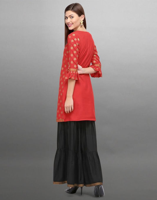 Red Foil Printed Crepe Kurti | Leemboodi