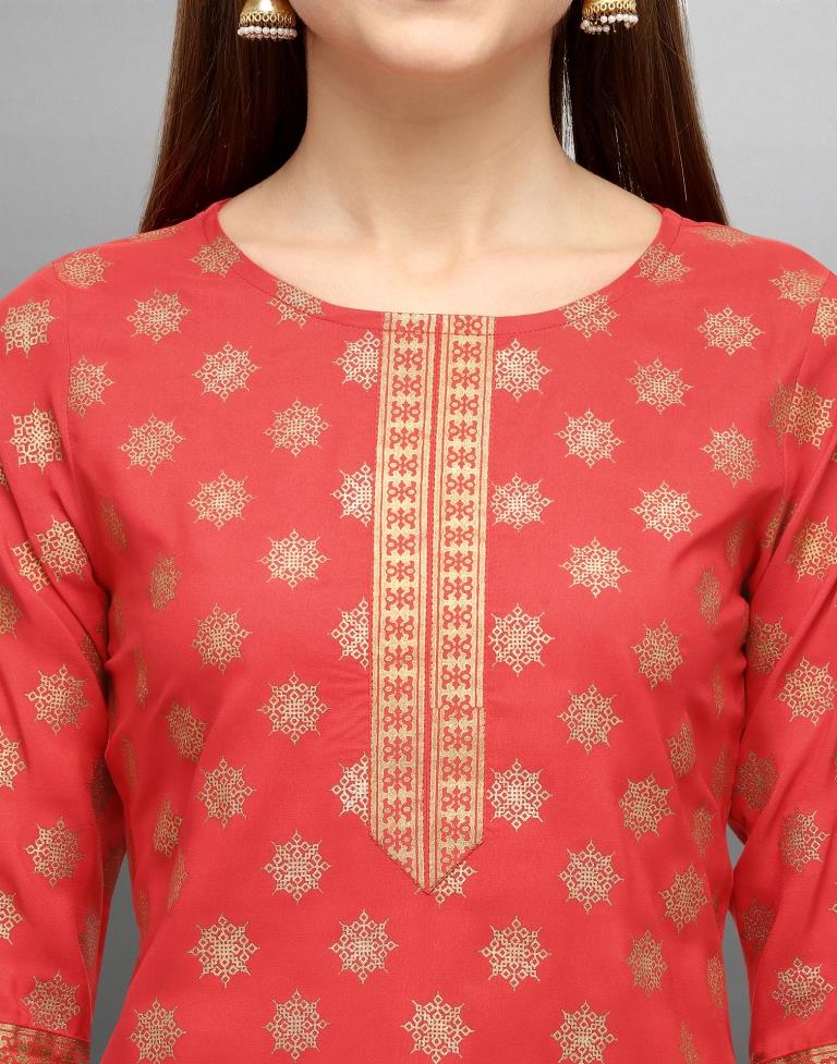 Red Foil Printed Crepe Kurti | Leemboodi
