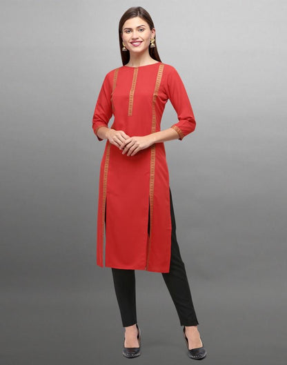 Red Foil Printed Crepe Kurti | Leemboodi