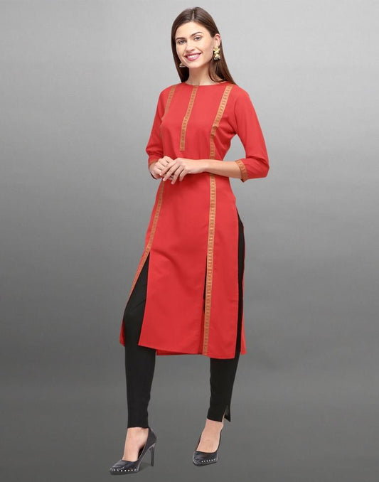 Red Foil Printed Crepe Kurti | Leemboodi