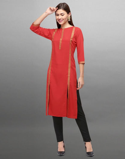 Red Foil Printed Crepe Kurti | Leemboodi