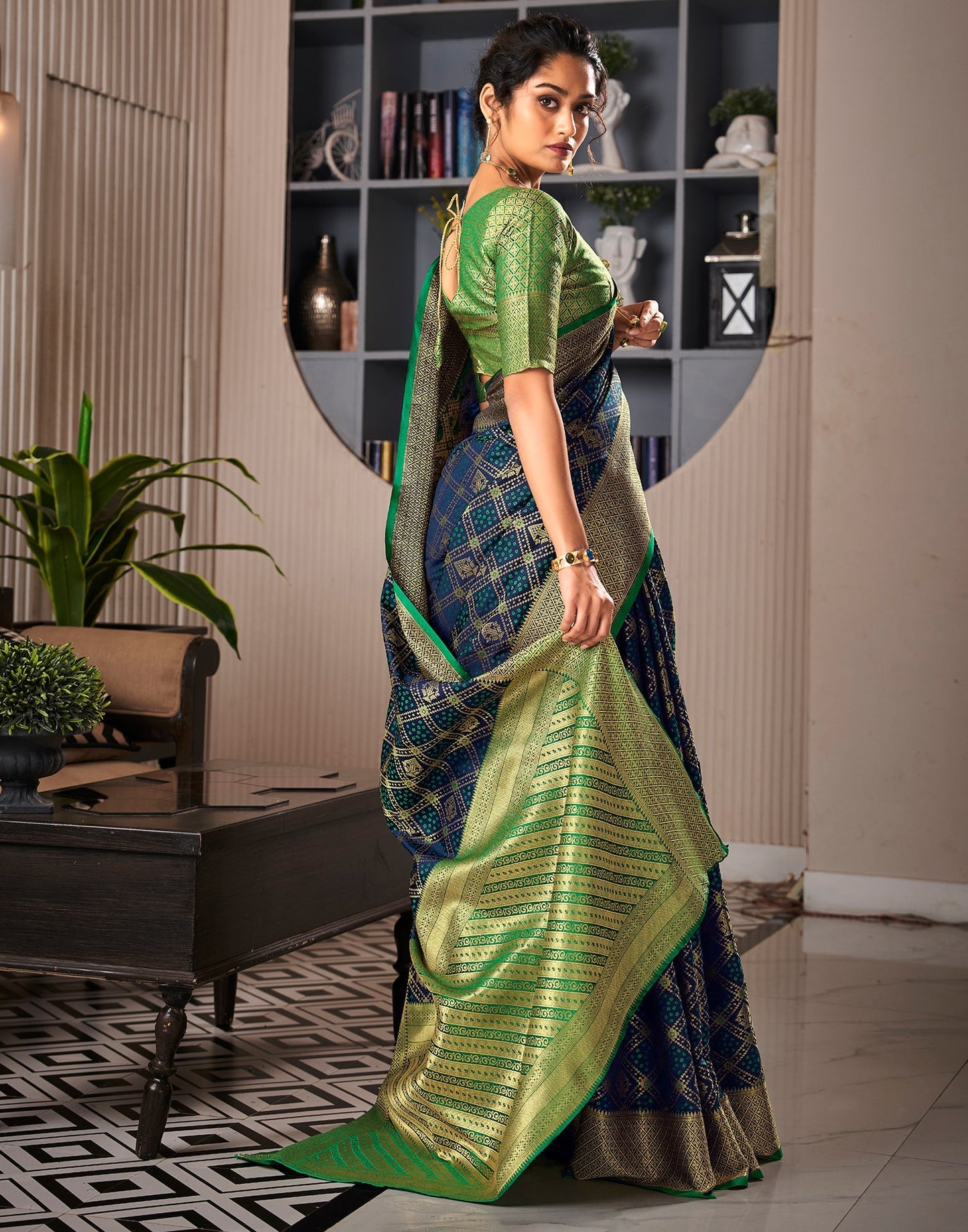 Navy Blue Weaving Silk Bandhani Saree