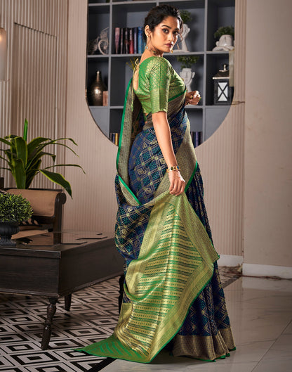 Navy Blue Weaving Silk Bandhani Saree