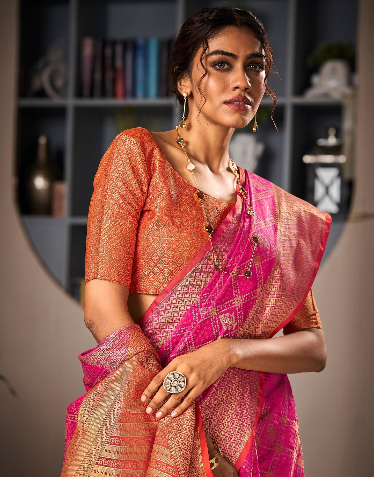 Pink Weaving Silk Bandhani Saree