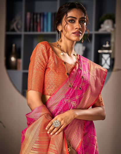 Pink Weaving Silk Bandhani Saree
