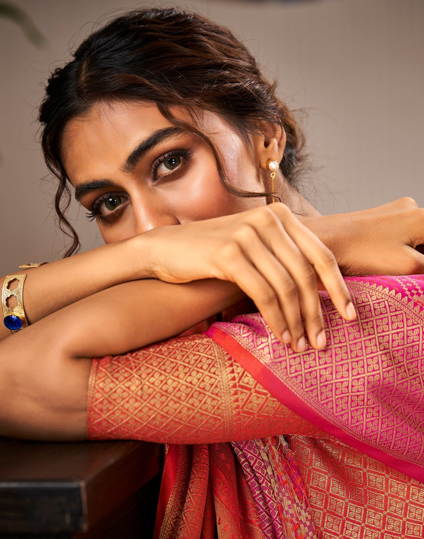 Pink Weaving Silk Bandhani Saree