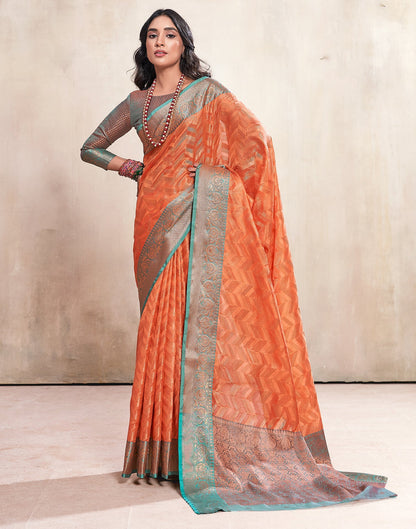 Peach Weaving Cotton Banarasi Saree
