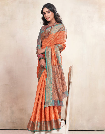 Peach Weaving Cotton Banarasi Saree