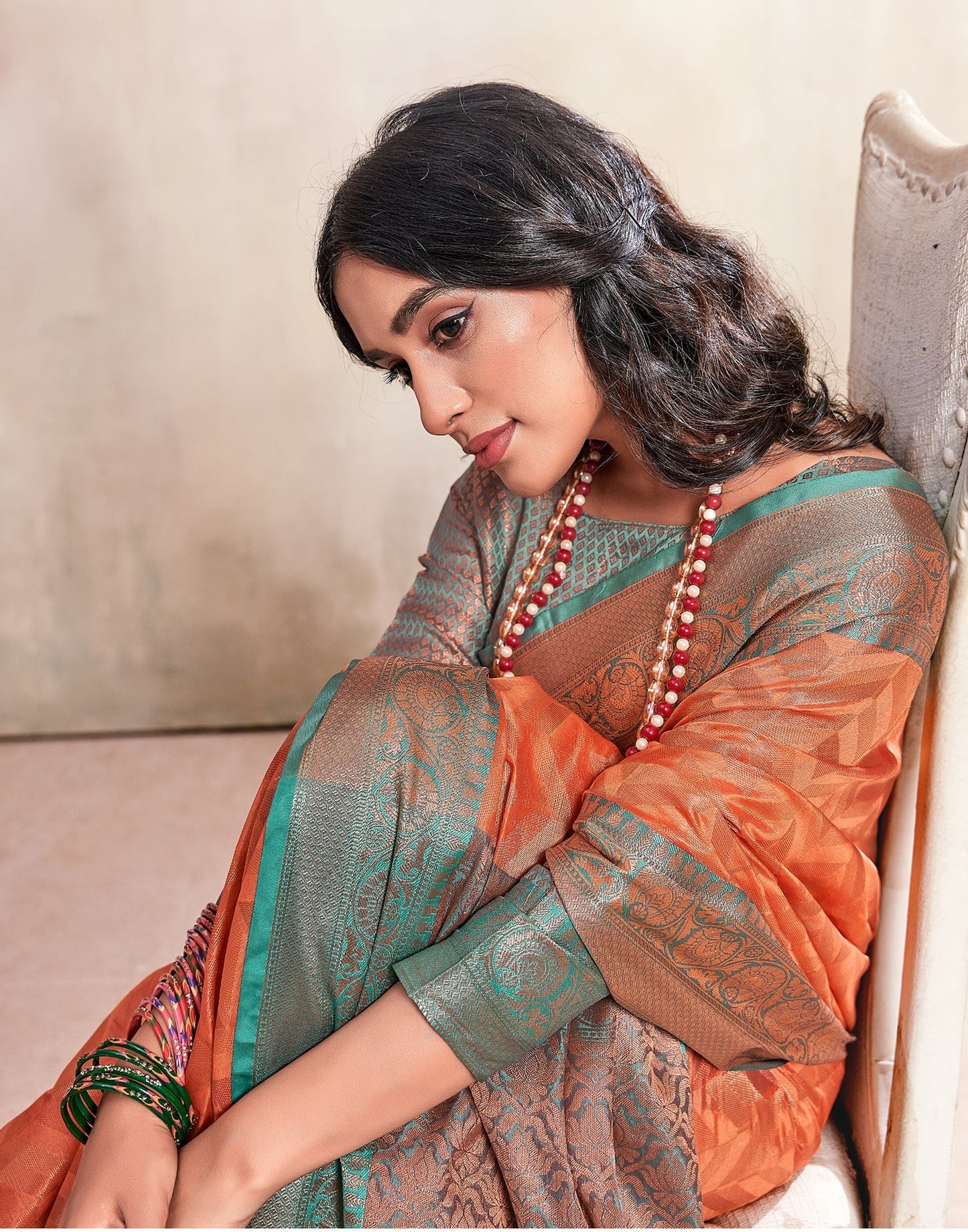 Peach Weaving Cotton Banarasi Saree