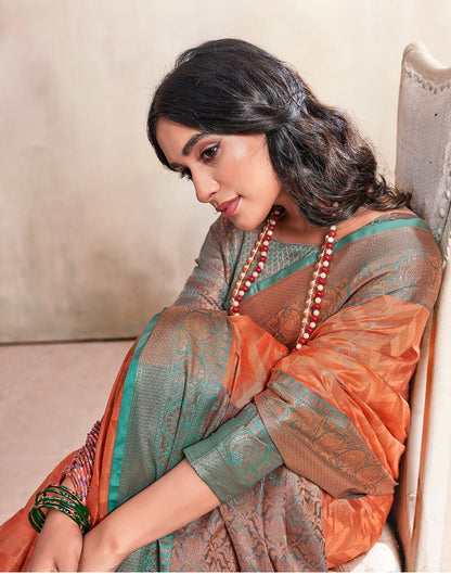 Peach Weaving Cotton Banarasi Saree