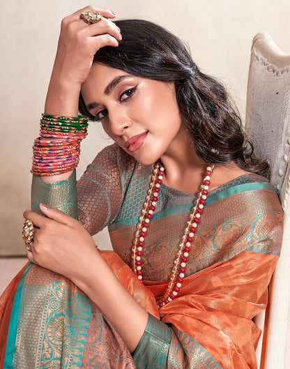 Peach Weaving Cotton Banarasi Saree