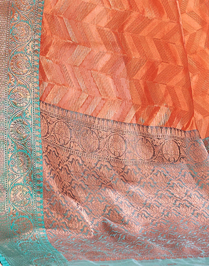 Peach Weaving Cotton Banarasi Saree