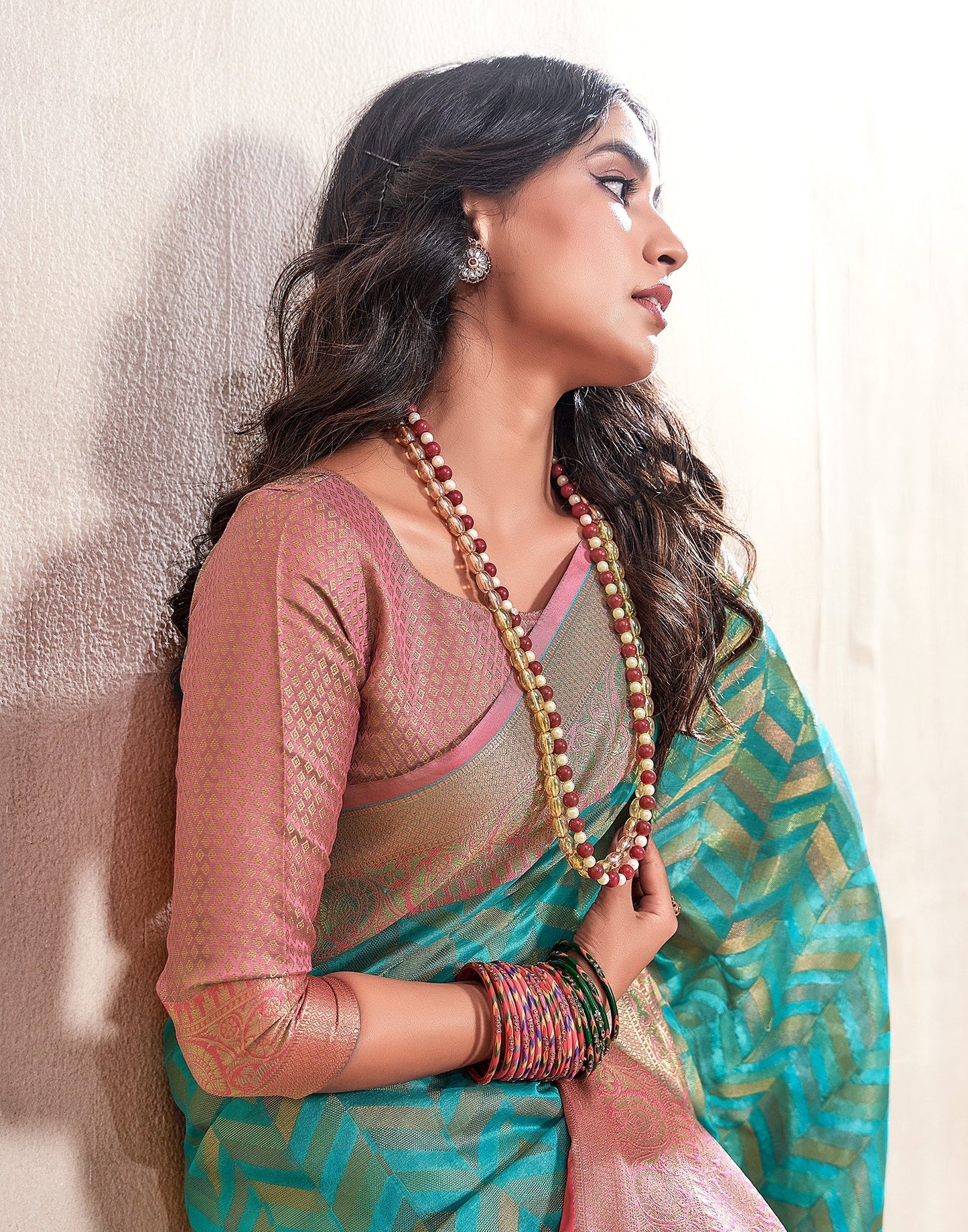 Turquoise Weaving Cotton Banarasi Saree