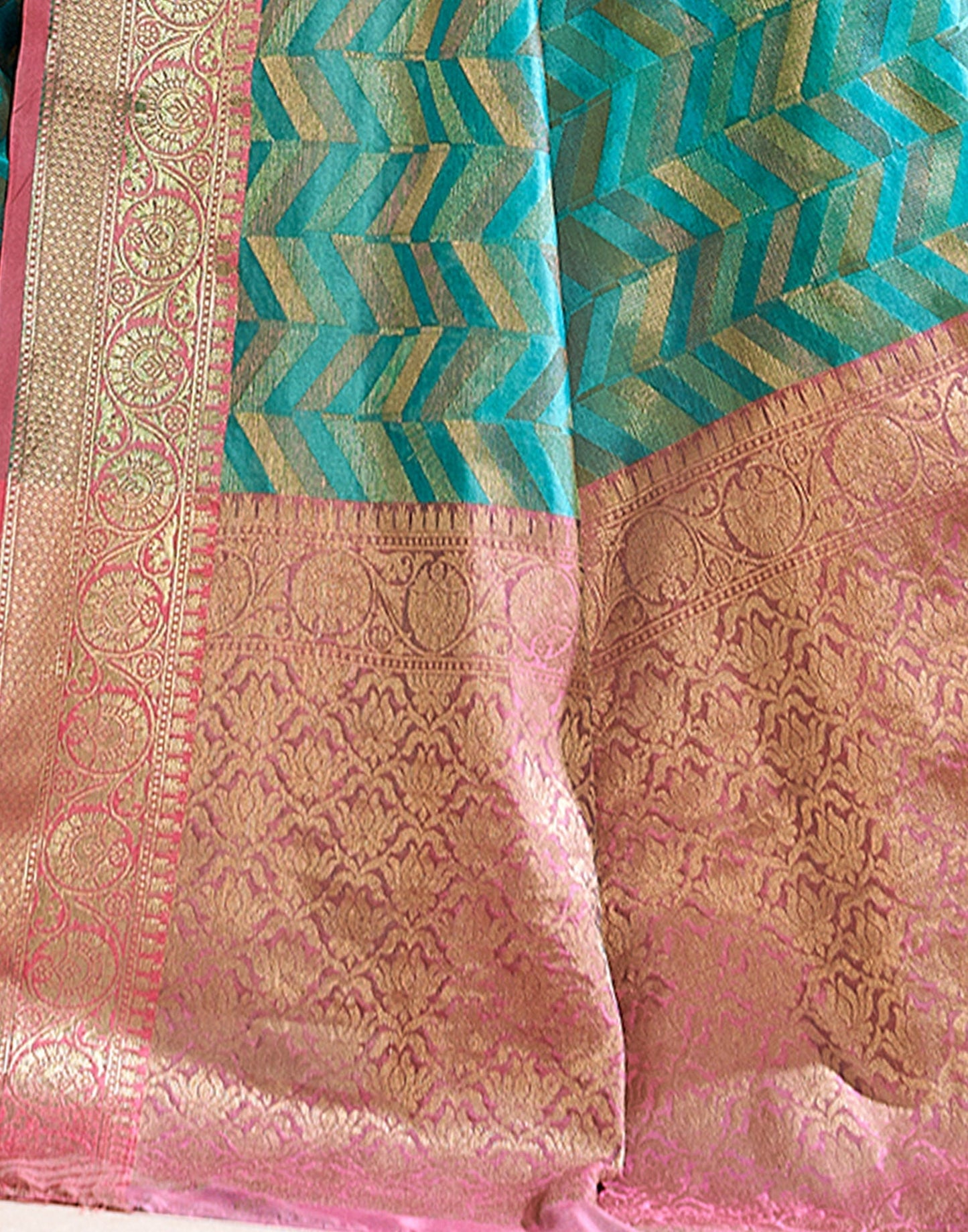 Turquoise Weaving Cotton Banarasi Saree