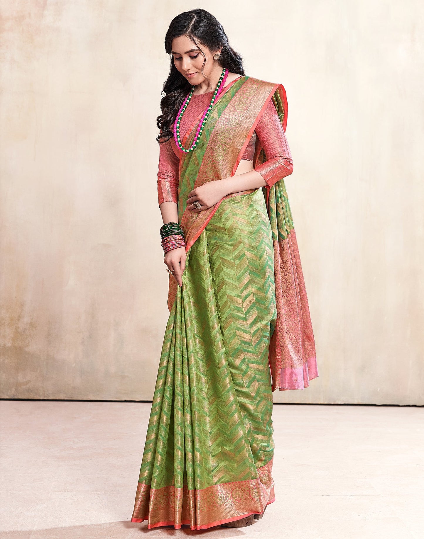 Green Weaving Cotton Banarasi Saree