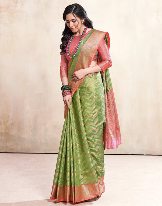 Green Weaving Cotton Banarasi Saree