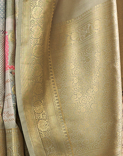 Beige Weaving Silk Printed Saree