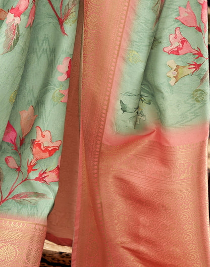 Mint Green Weaving Silk Printed Saree
