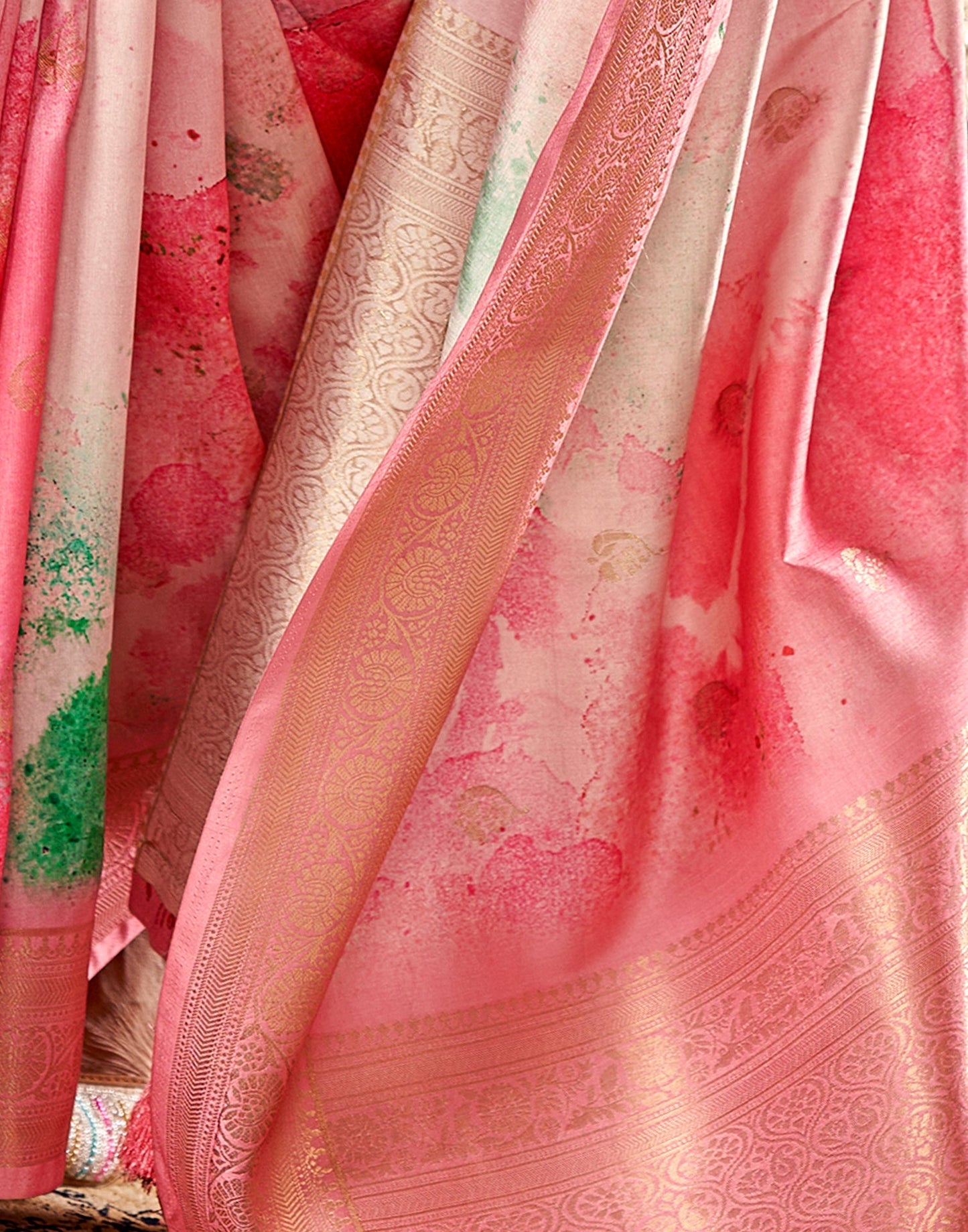 Pink Weaving Silk Printed Saree