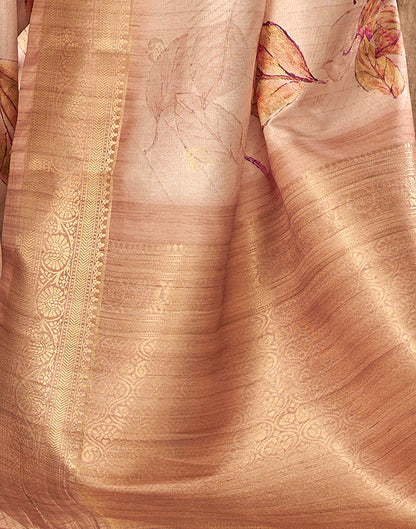 Beige Weaving Silk Printed Saree