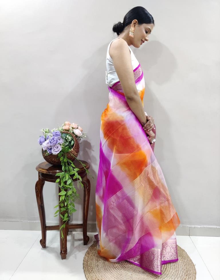 Rani Pink Organza Printed Saree